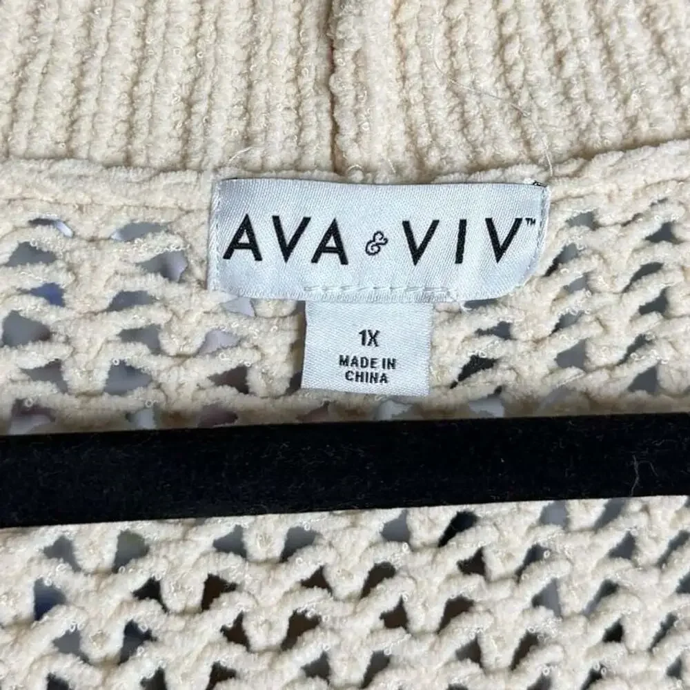 Ava & Viv Open Front Cardigan Size 1X Cream Open Knit Pockets